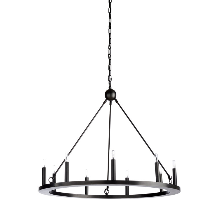 Dark Bronze 9-Light Wagon Wheel Chandelier with Candelabra Bulbs