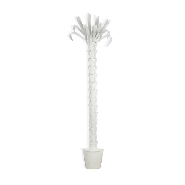 92'' White Metal Faux Palm Tree Sculpture