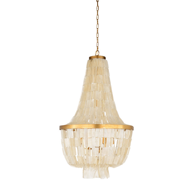 Antique Gold Leaf Empire Chandelier with White Capiz Shells
