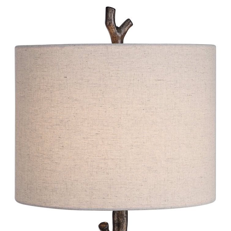 Dark Bronze and Off-White Branch Table Lamp with Linen Shade