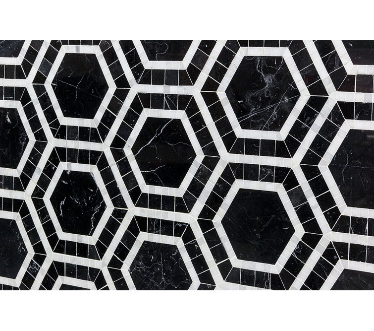 Nero Black and White Marble Hexagon Mosaic Tile