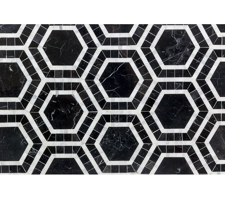 Nero Black and White Marble Hexagon Mosaic Tile