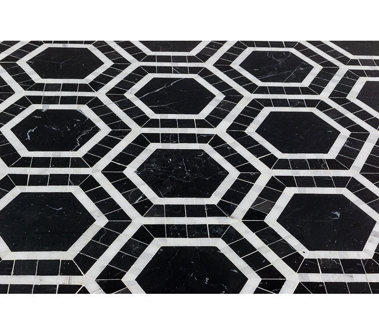 Nero Black and White Marble Hexagon Mosaic Tile