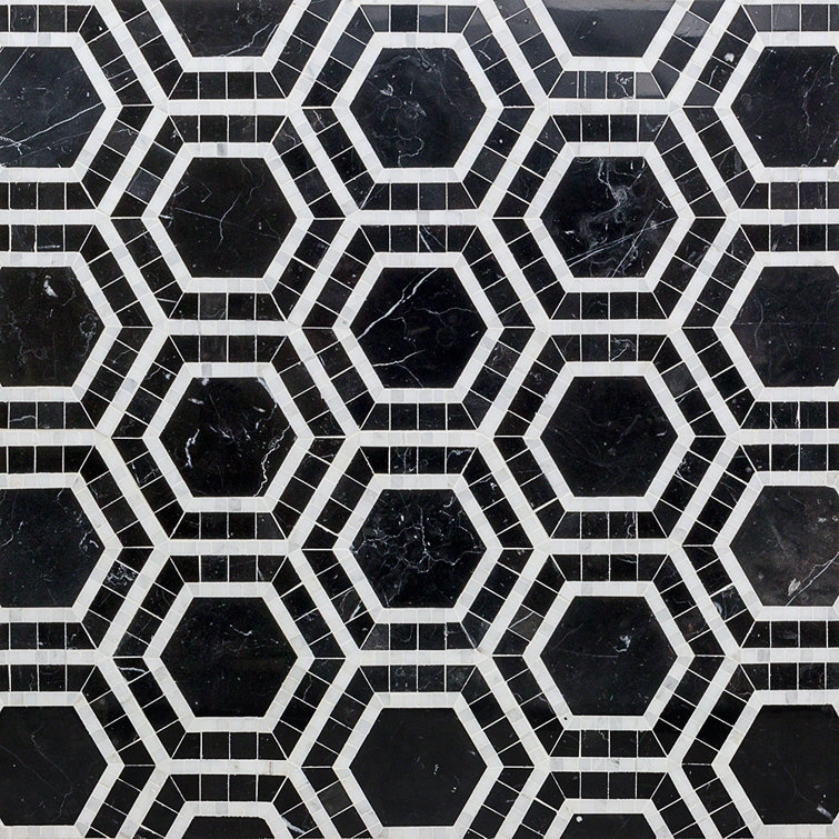 Nero Black and White Marble Hexagon Mosaic Tile