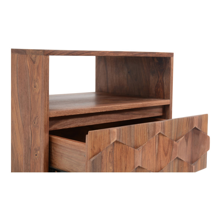 Mid-Century Sheesham Wood 22" Brown Nightstand with Drawer
