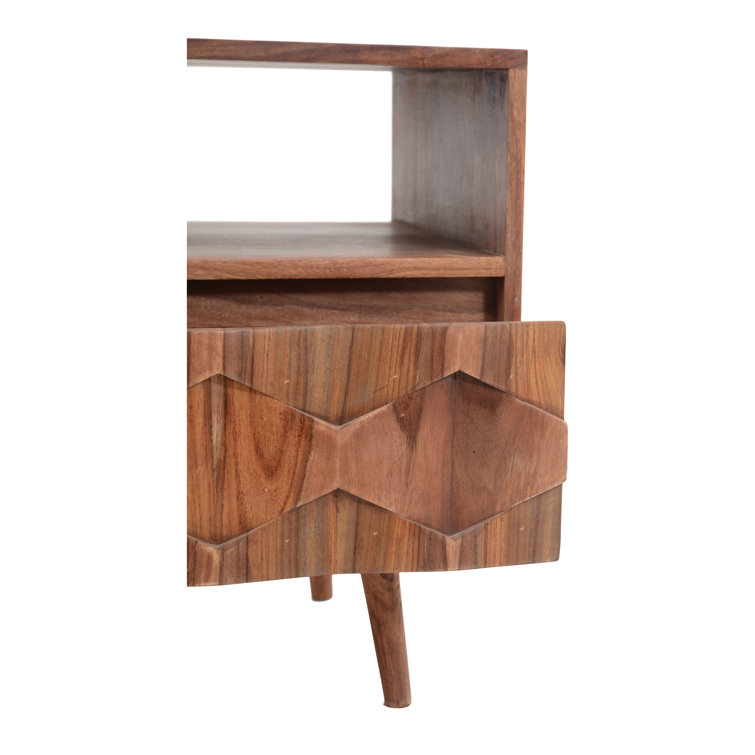 Mid-Century Sheesham Wood 22" Brown Nightstand with Drawer
