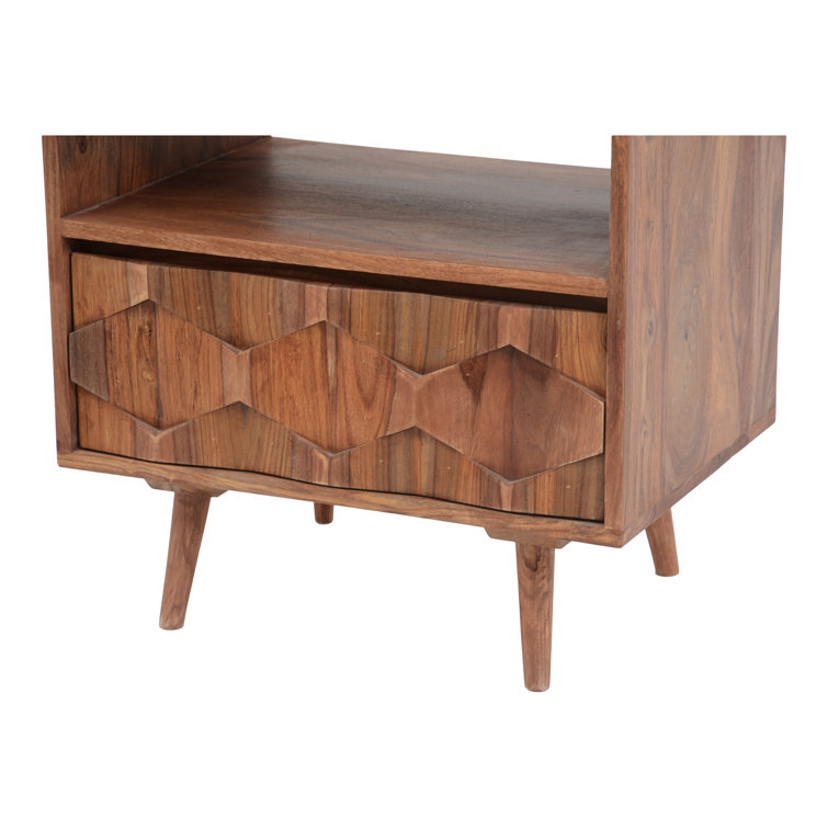 Mid-Century Sheesham Wood 22" Brown Nightstand with Drawer