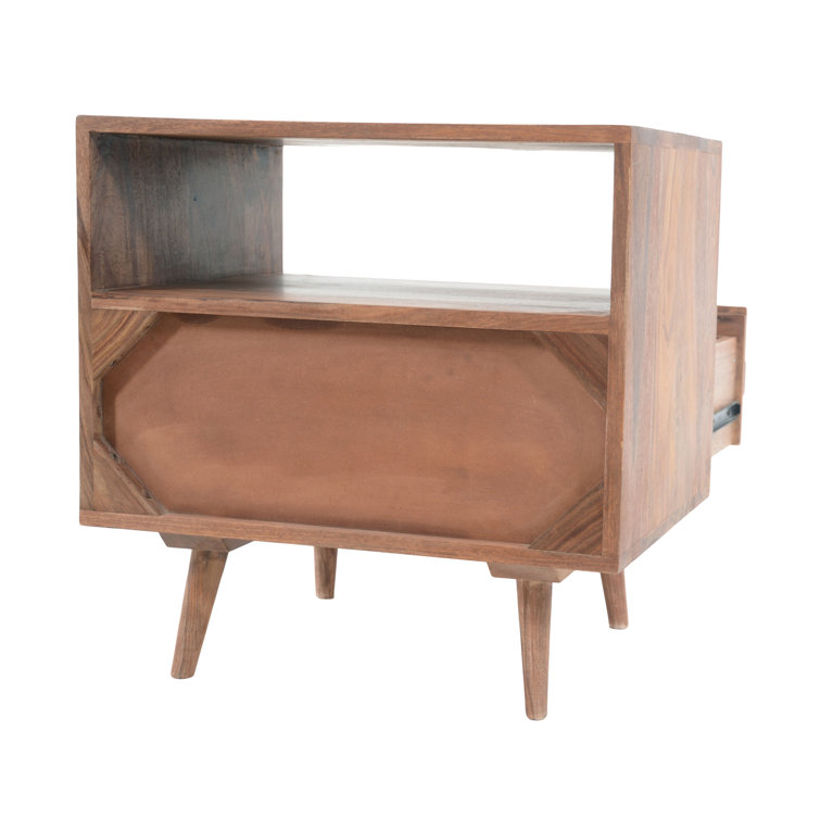 Mid-Century Sheesham Wood 22" Brown Nightstand with Drawer