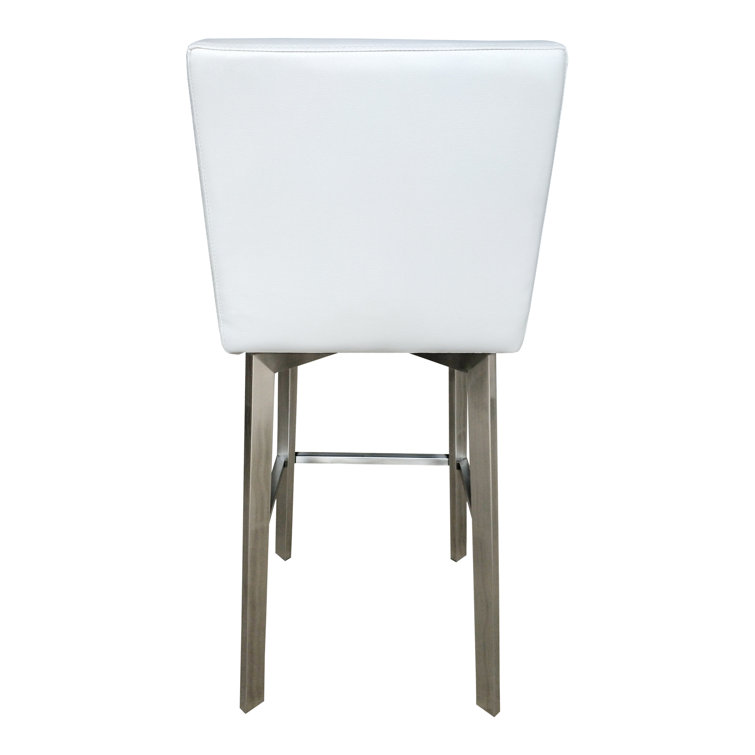 White Faux Leather Swivel Bar Stool with Stainless Steel Frame