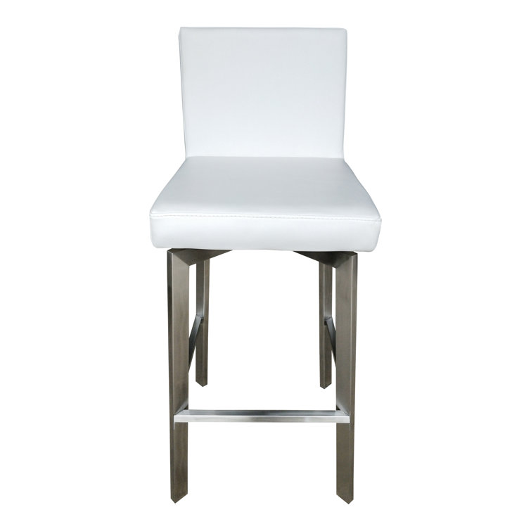 White Faux Leather Swivel Bar Stool with Stainless Steel Frame