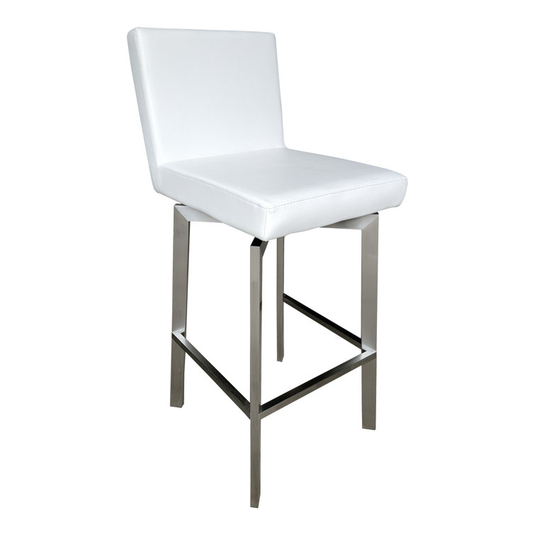 White Faux Leather Swivel Bar Stool with Stainless Steel Frame