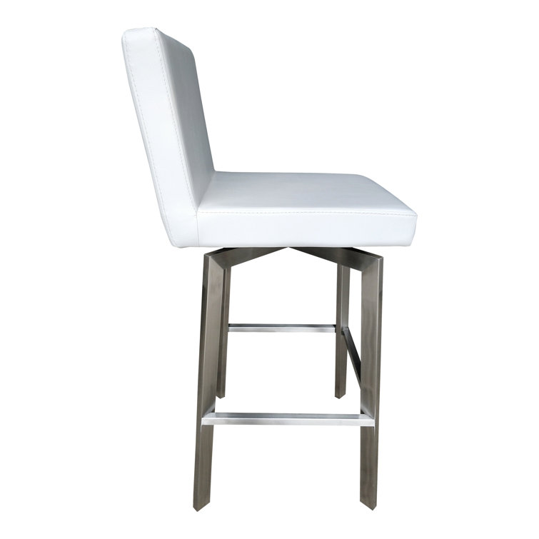White Faux Leather Swivel Bar Stool with Stainless Steel Frame