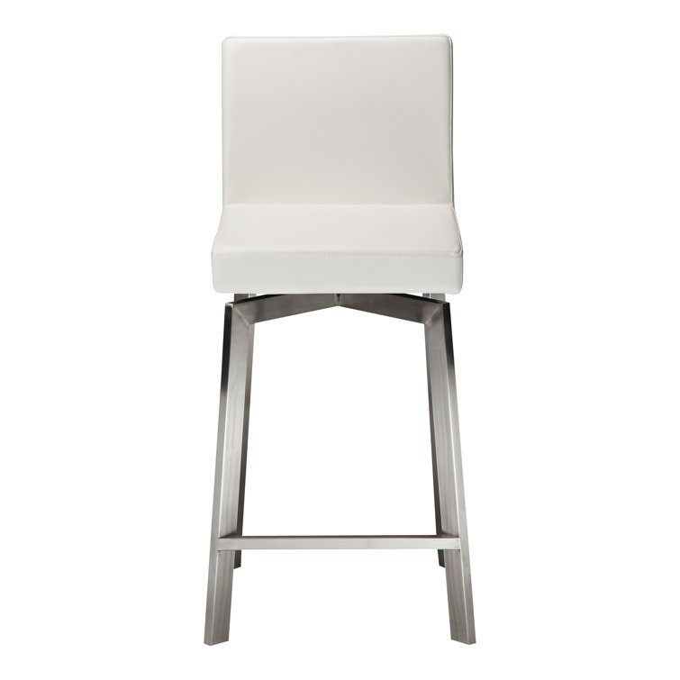 White Faux Leather Swivel Bar Stool with Stainless Steel Frame