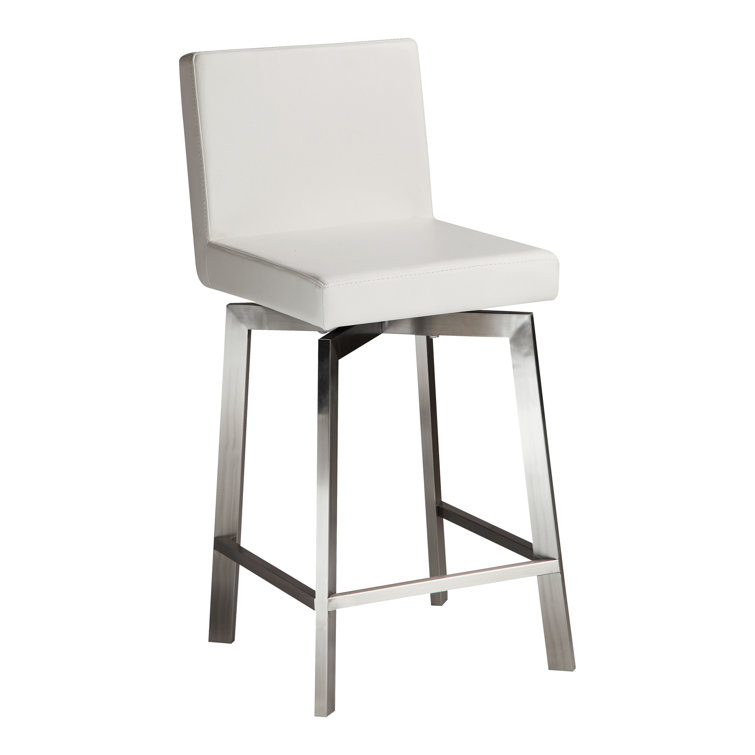 White Faux Leather Swivel Bar Stool with Stainless Steel Frame