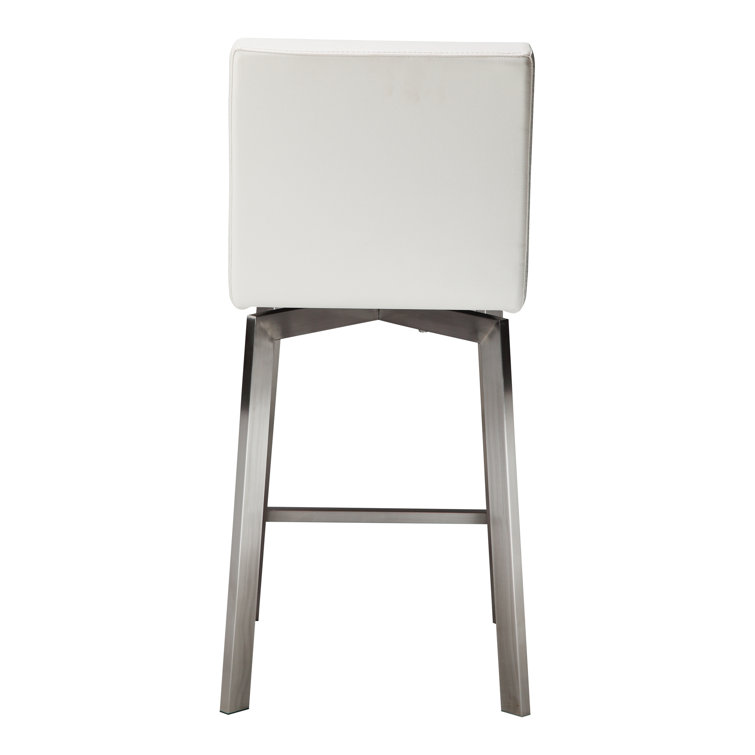 White Faux Leather Swivel Bar Stool with Stainless Steel Frame