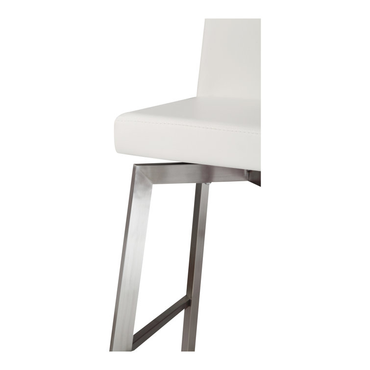 White Faux Leather Swivel Bar Stool with Stainless Steel Frame
