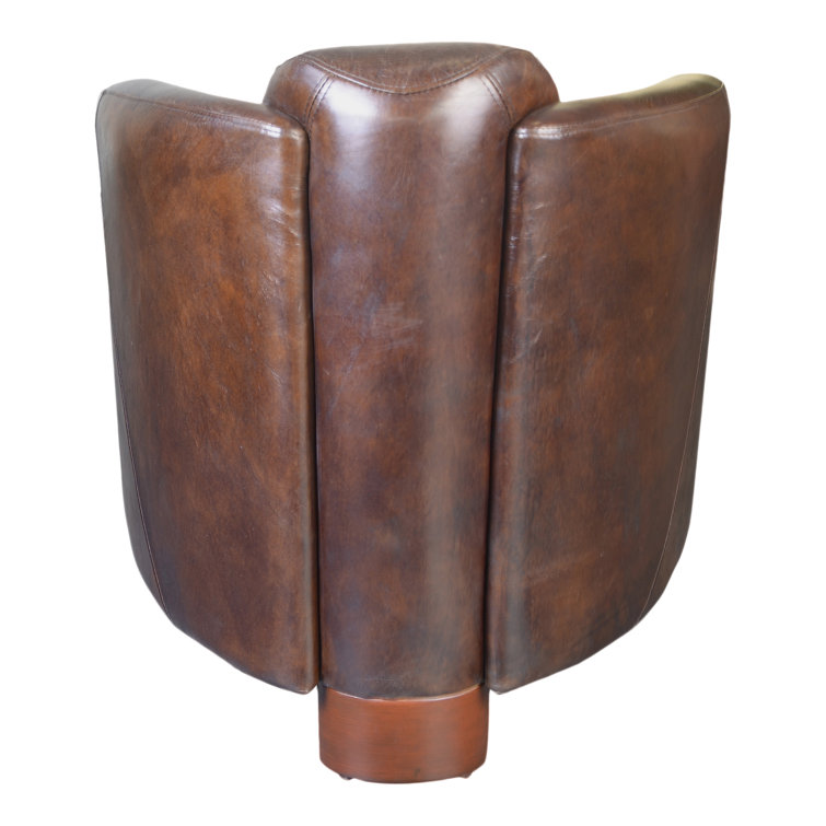 Transitional Distressed Brown Leather Accent Chair with Wood Frame