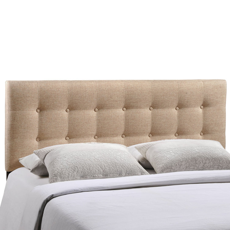 Emily Beige Tufted Linen Full Upholstered Headboard