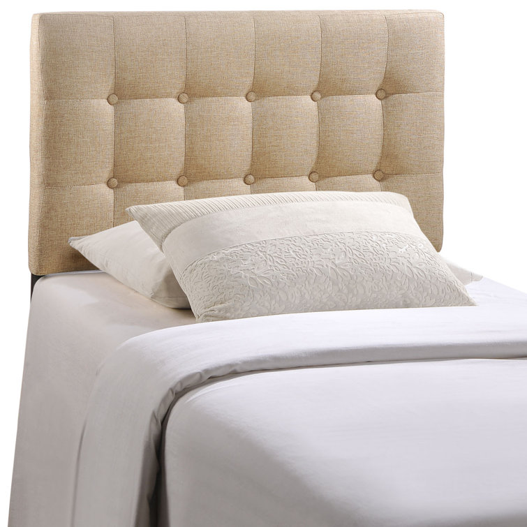 Beige Tufted Upholstered Twin Headboard with Button Detail