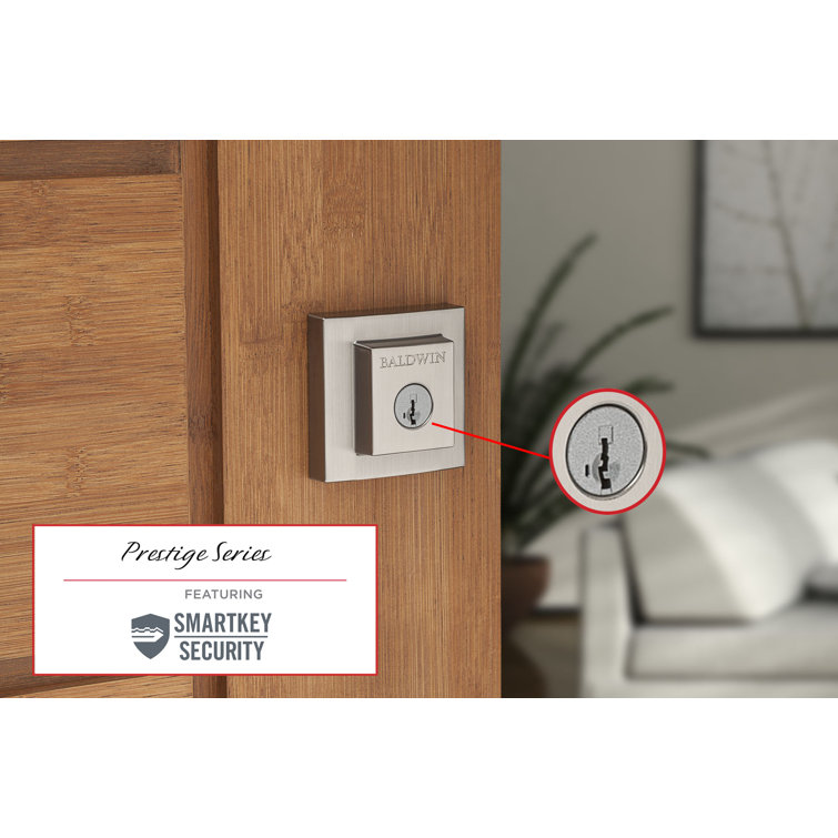 Satin Nickel Square Single Cylinder Deadbolt with Smart Key