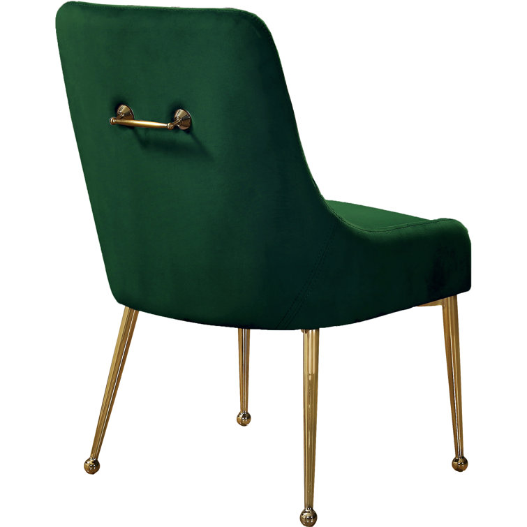 Elegant Svelte Green Velvet Dining Chair with Polished Gold Accents