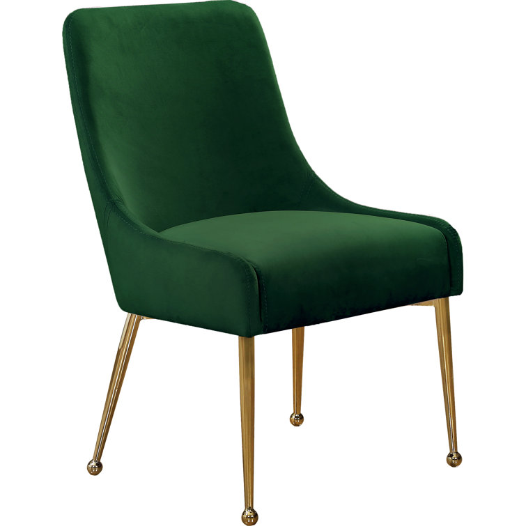 Elegant Svelte Green Velvet Dining Chair with Polished Gold Accents