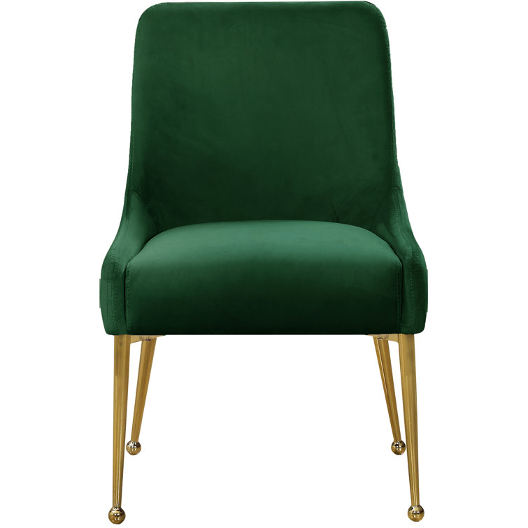 Elegant Svelte Green Velvet Dining Chair with Polished Gold Accents