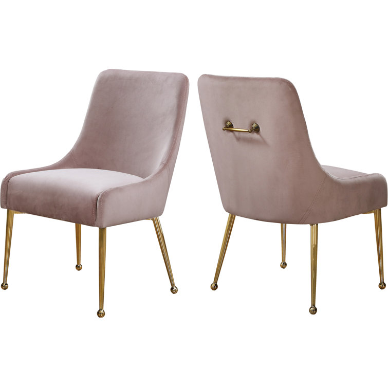Owen Pink Velvet 21" Upholstered Side Chair with Gold Metal Legs