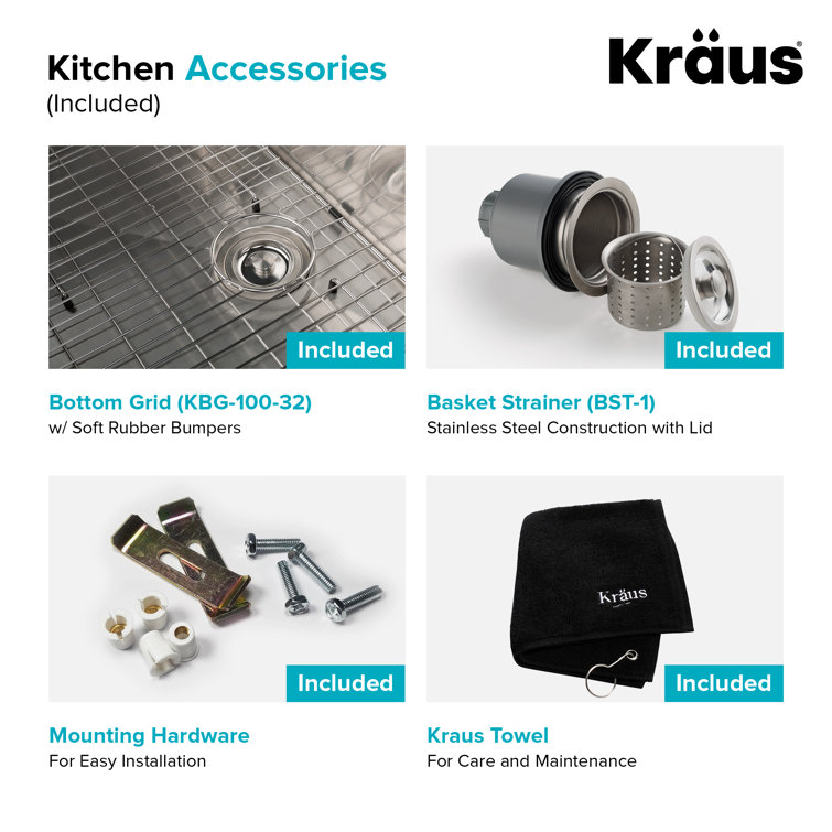 32-Inch Stainless Steel Undermount Kitchen Sink with Faucet and Accessories