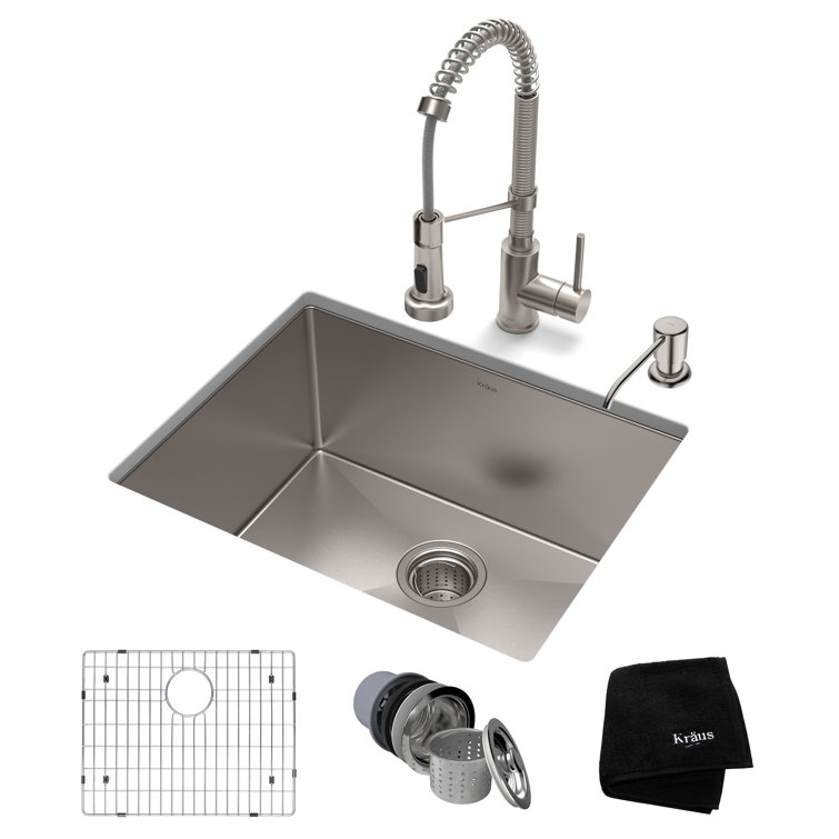 23" Matte Black Stainless Steel Undermount Kitchen Sink with Faucet