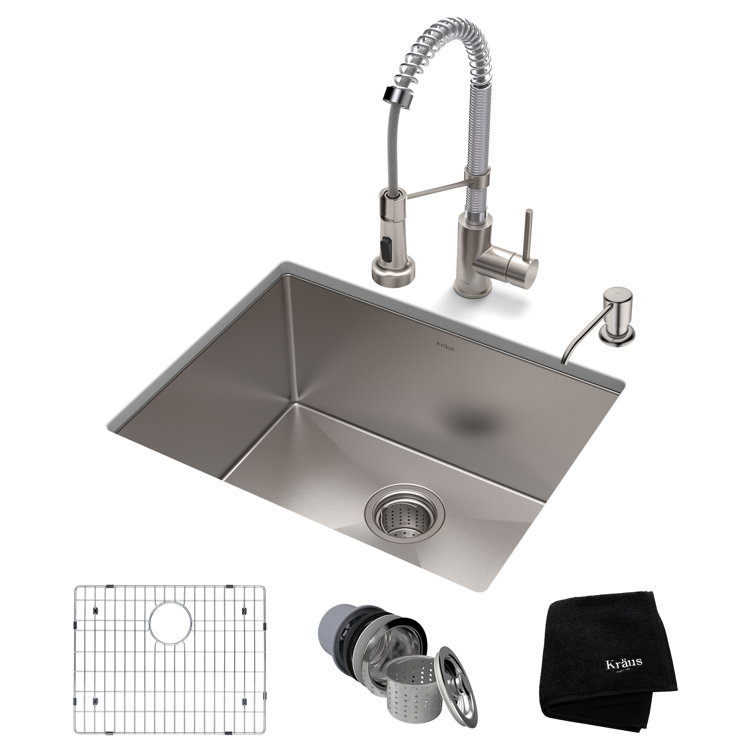 23" Matte Black Stainless Steel Undermount Kitchen Sink with Faucet