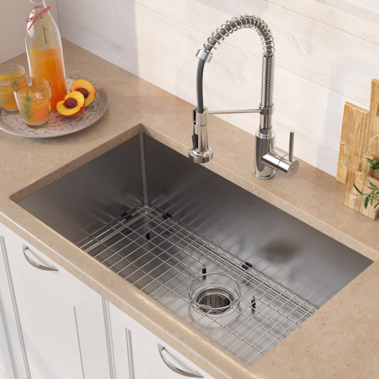 30-Inch Satin Stainless Steel Undermount Kitchen Sink with Faucet and Accessories