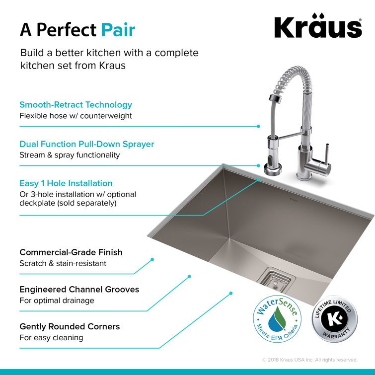 24" Matte Black Stainless Steel Undermount Kitchen Sink with Faucet