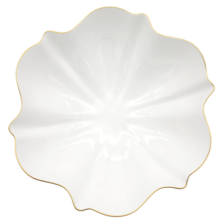 Amelie White and Gold Ceramic Salad Bowl