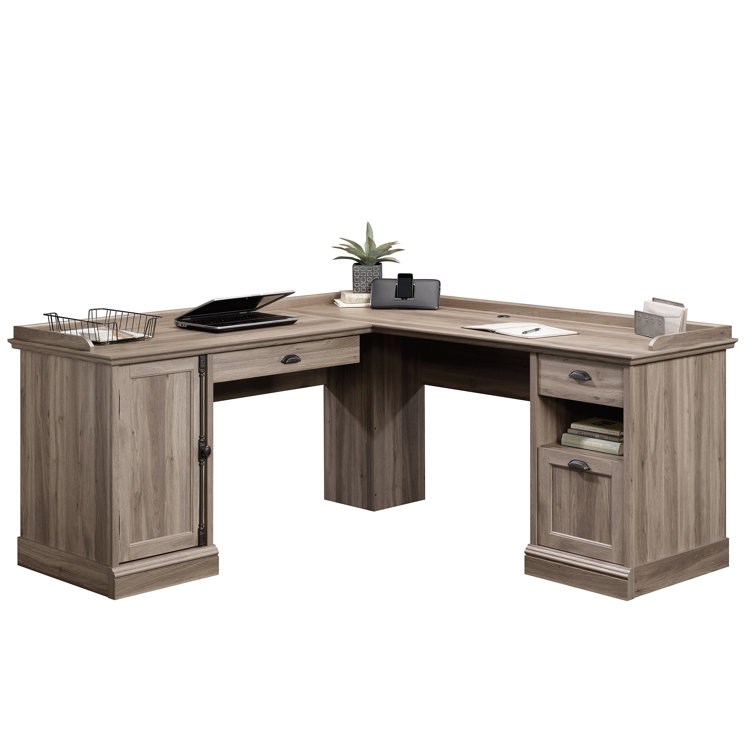 Salt Oak L-Shaped Executive Desk with Filing Cabinet