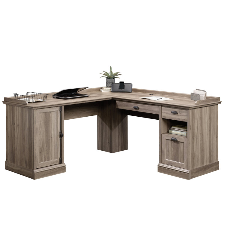 Salt Oak L-Shaped Executive Desk with Filing Cabinet