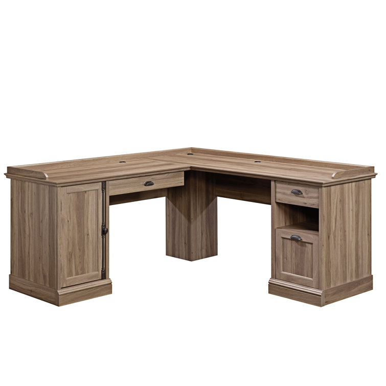 Salt Oak L-Shaped Executive Desk with Filing Cabinet