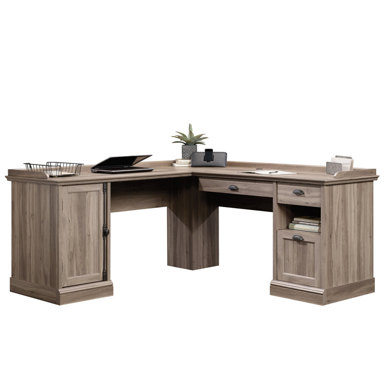 Salt Oak L-Shaped Executive Desk with Filing Cabinet