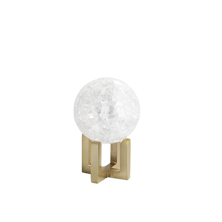 Graceful Trio Crystal Orb Sculptures with Antique Brass Pedestals
