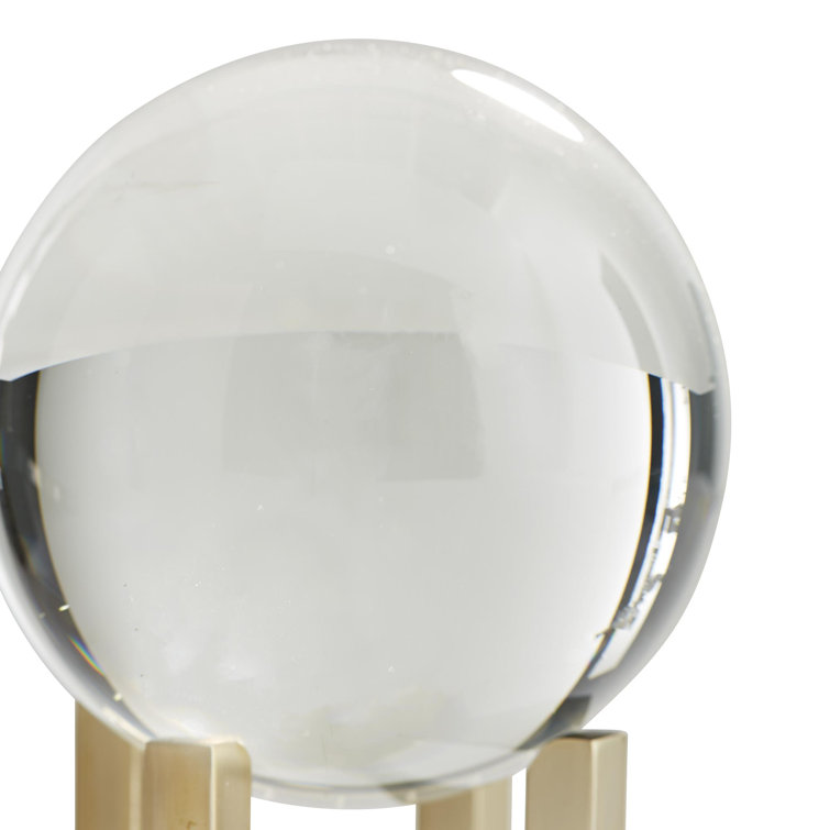 Graceful Trio Crystal Orb Sculptures with Antique Brass Pedestals