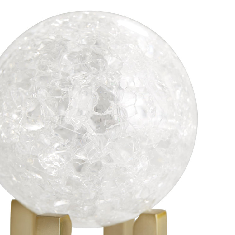 Graceful Trio Crystal Orb Sculptures with Antique Brass Pedestals