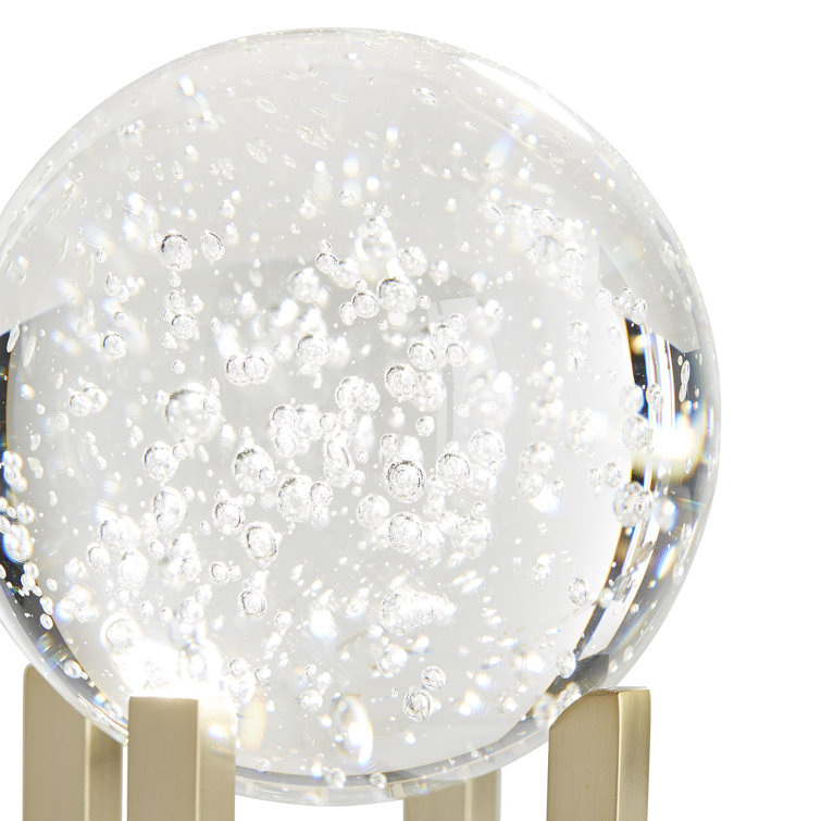 Graceful Trio Crystal Orb Sculptures with Antique Brass Pedestals