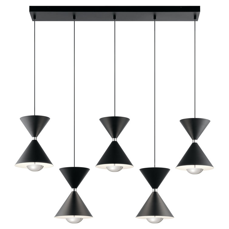 Kordan Matte Black 5-Light LED Linear Chandelier with Clear Shade