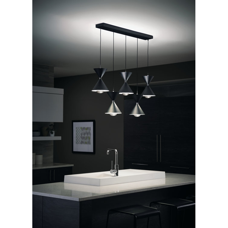 Kordan Matte Black 5-Light LED Linear Chandelier with Clear Shade