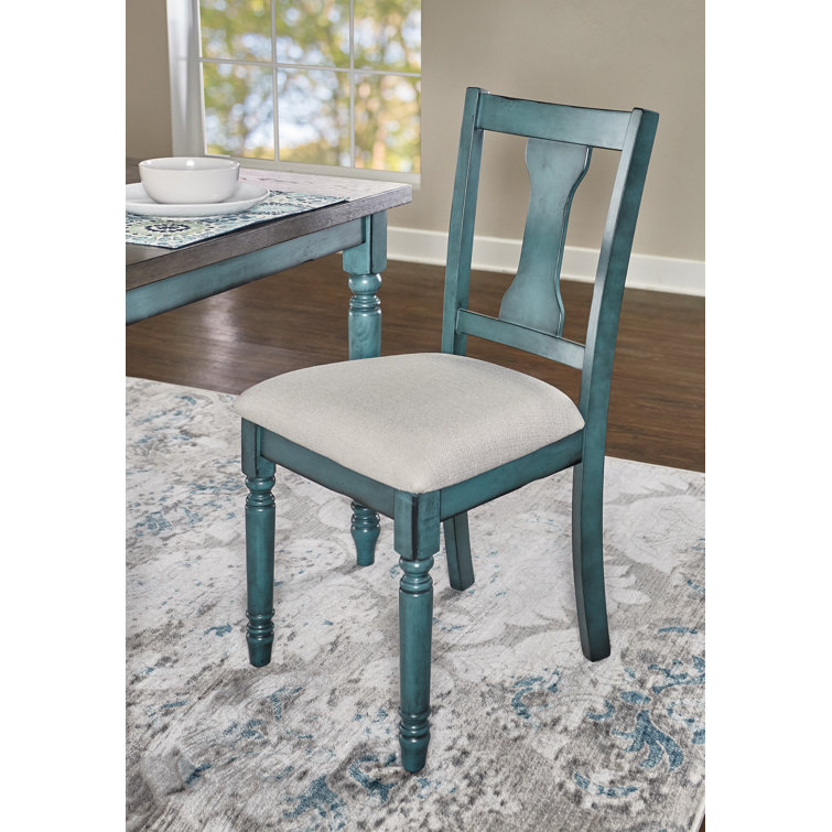 Teal Blue Willow Upholstered Side Chair with Turned Legs