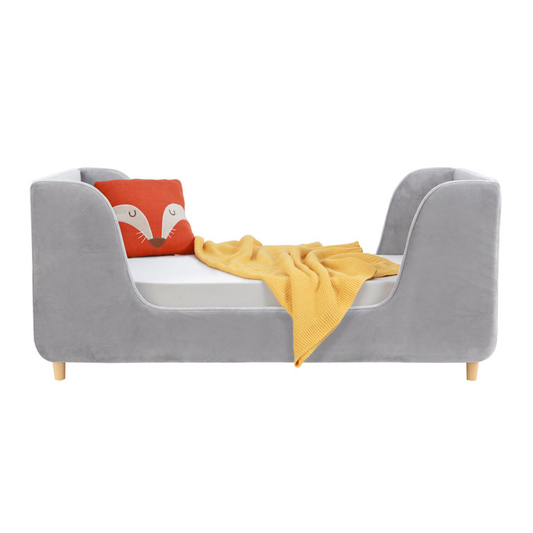 Pebble Gray Velvet Upholstered Toddler Daybed with Wood Frame