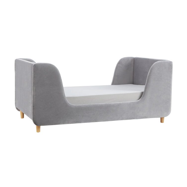 Pebble Gray Velvet Upholstered Toddler Daybed with Wood Frame