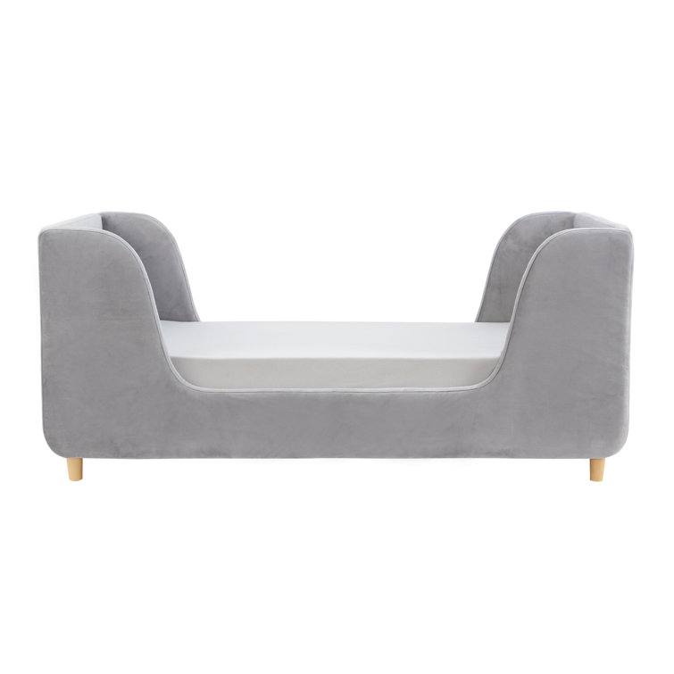 Pebble Gray Velvet Upholstered Toddler Daybed with Wood Frame