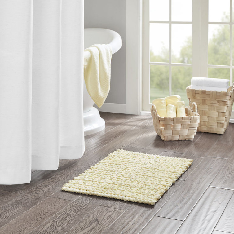 White Cotton Chenille Ribbed Non-Slip Bath Rug