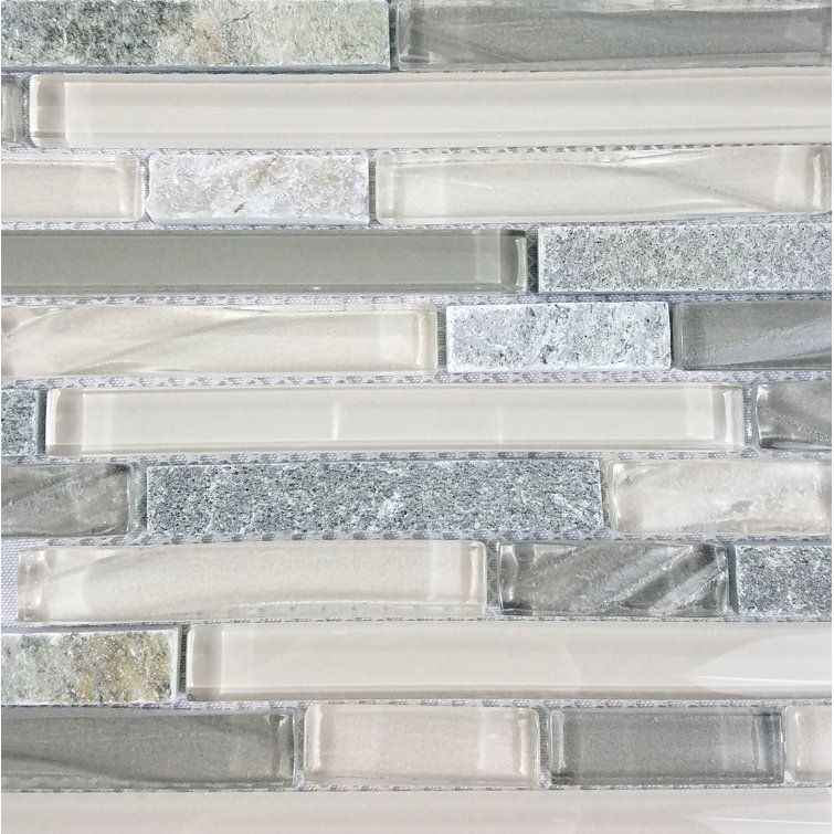 New Era 12-in x 12-in Gray and Beige Glass and Stone Mosaic Wall Tile